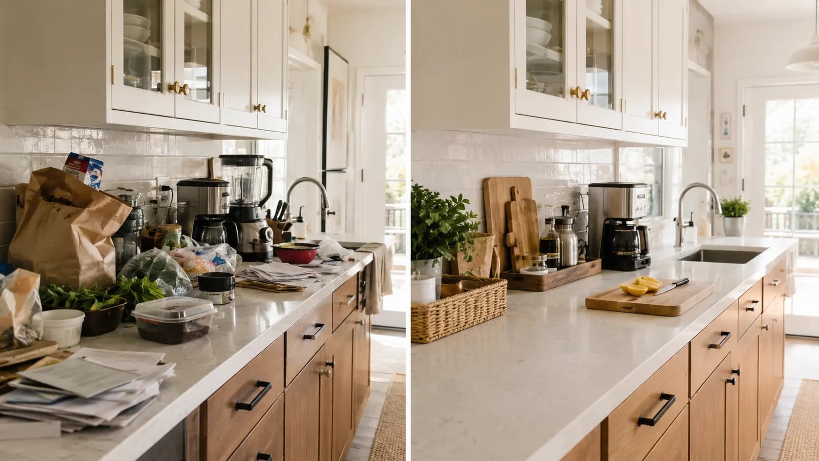 Before and After Kitchen Counter Organization