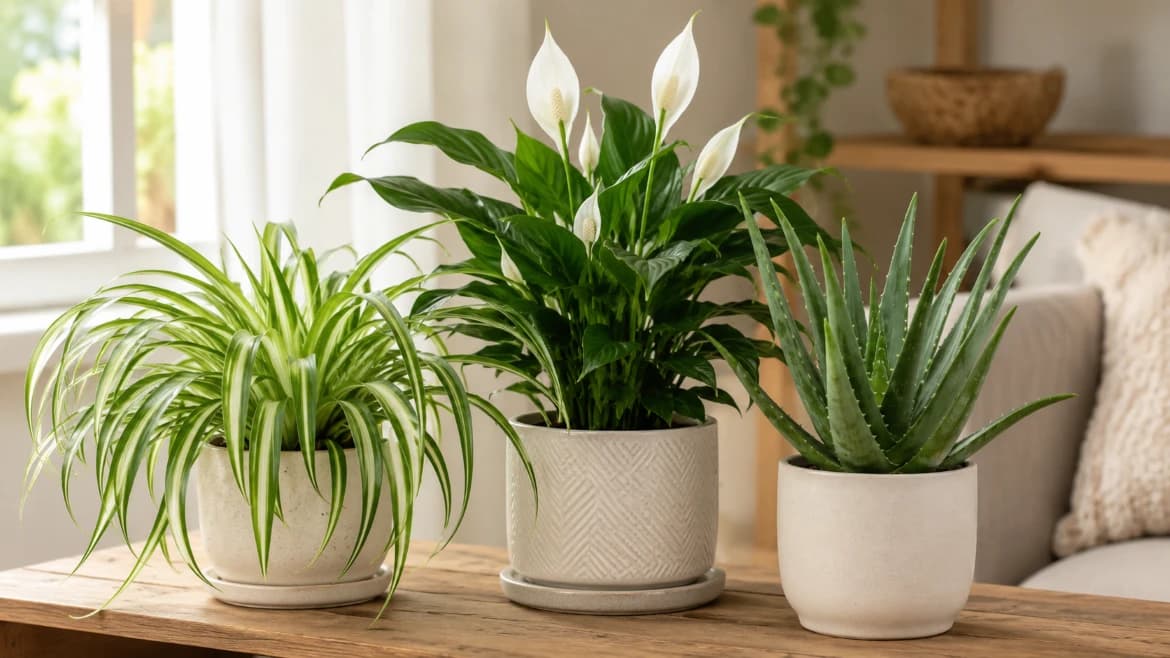 Spider Plant, Peace Lily and Aloe Vera